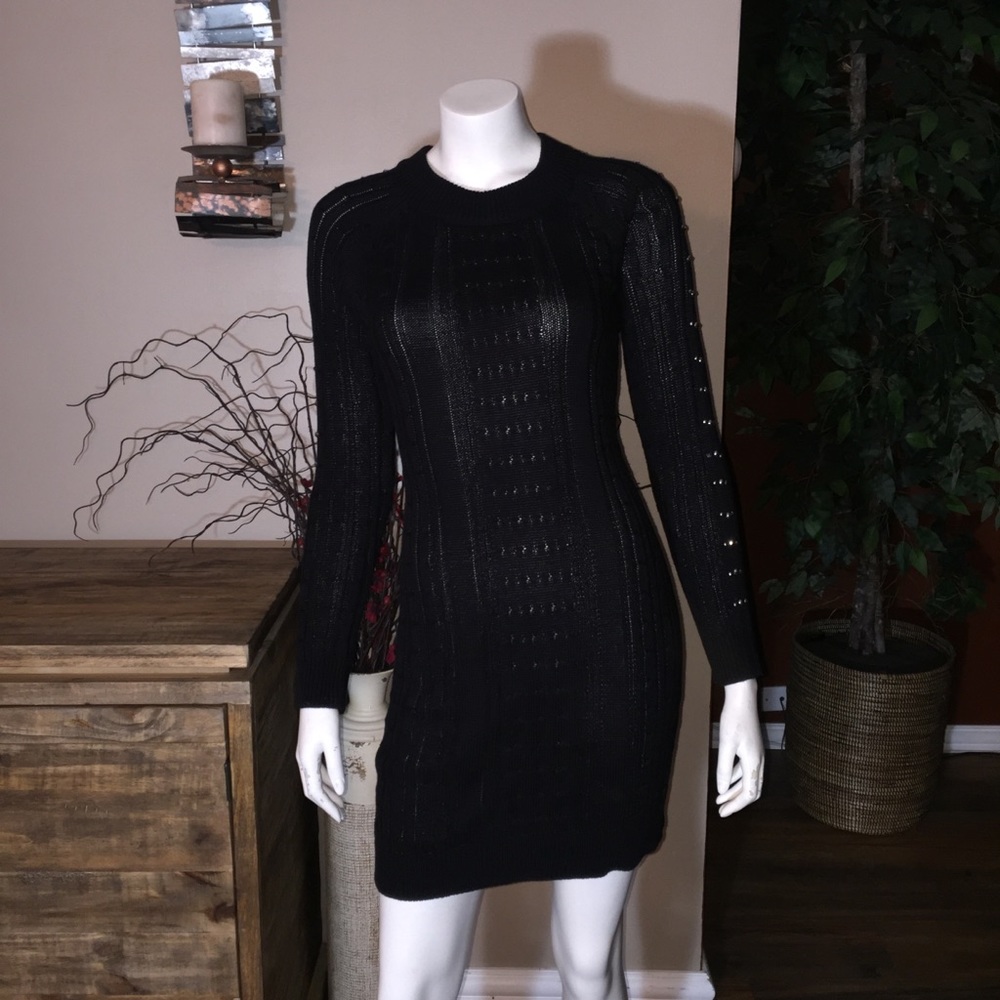 Pink Rose Black Sweater Dress